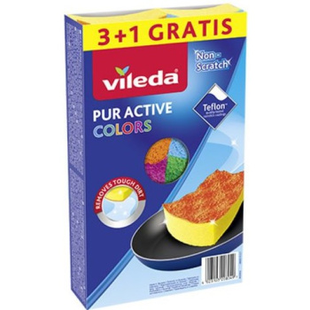 Vileda PUR active Colors houbička na nádobí, 3+1 ks