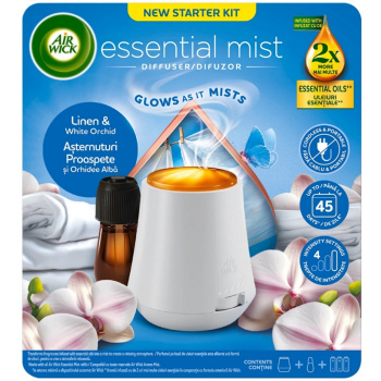 Air Wick Essential Mist Linen & White Orchid - Prádlo a bílá orchidej aroma difuzér komplet 20 ml