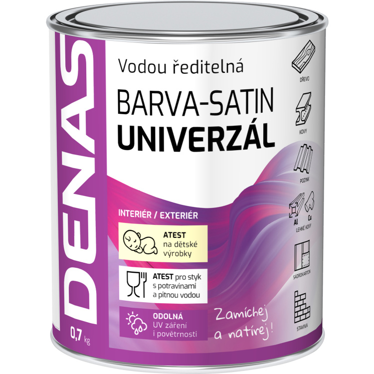 DENAS UNIVERZÁL-SATIN vrchní barva na dřevo, kov a beton, polomat